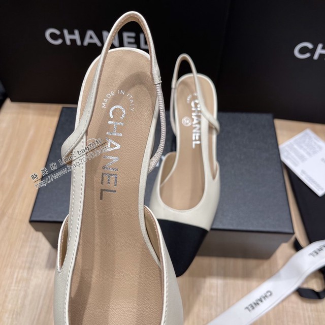 Chanel專櫃經典款女士涼鞋 香奈兒時尚sling back涼鞋平跟鞋6.5cm中跟鞋 dx2551